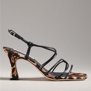 Caverley Molly Strappy Heels Elegant Black and Leopard Print Size 39 8-8.5 NEW